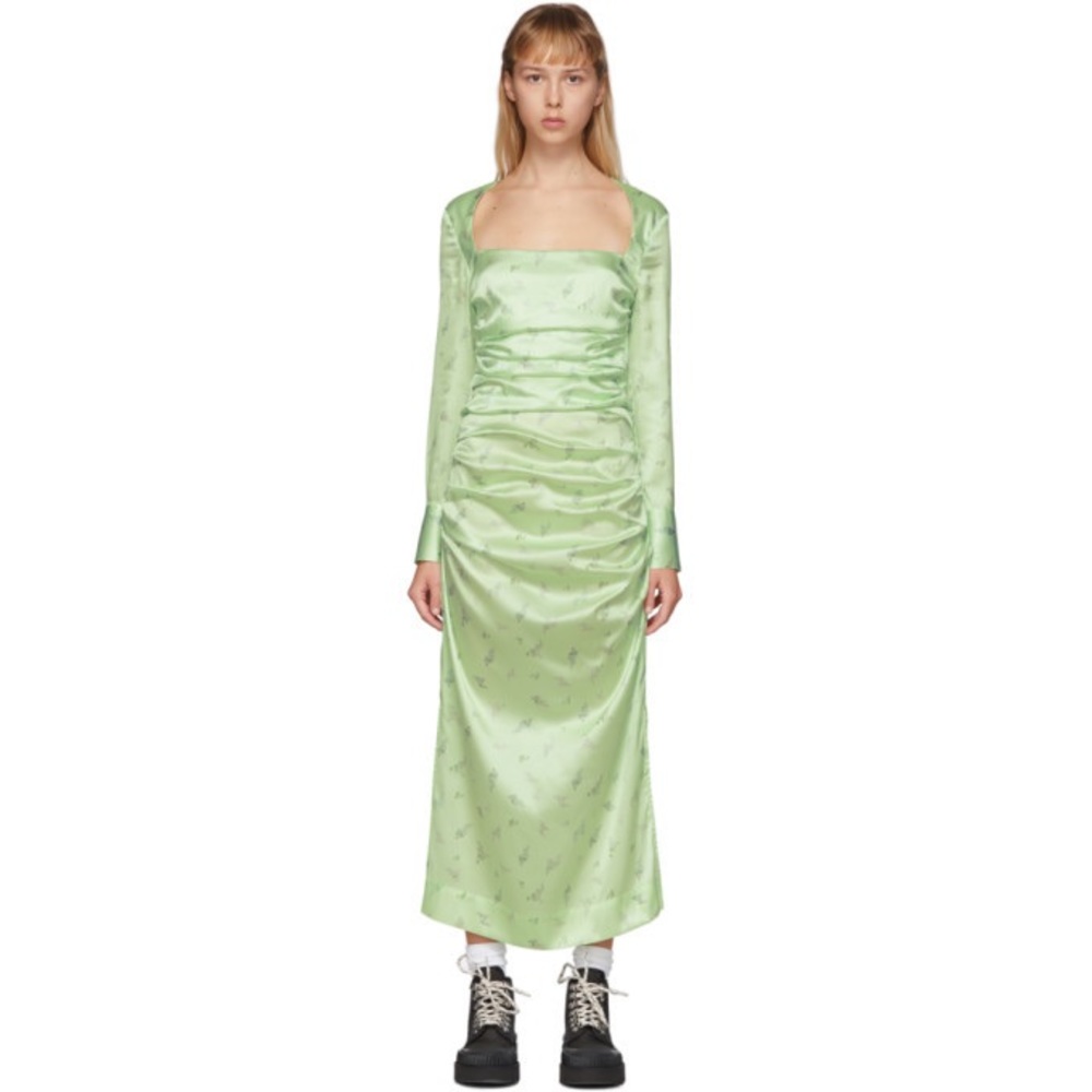 Ganni Floral Satin Sheath Dress